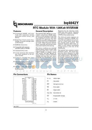 BQ4842YMA-85 datasheet - RTC Module With 128Kx8 NVSRAM
