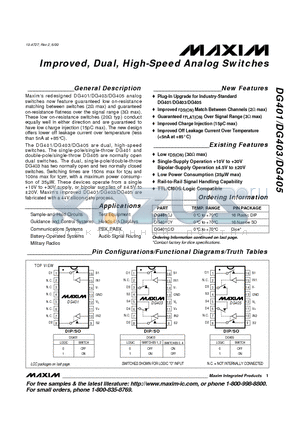 DG403CY datasheet - Improved, Dual, High-Speed Analog Switches