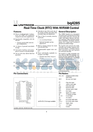 BQ4285S-SB2 datasheet - Real-Time Clock RTC With NVRAM Control