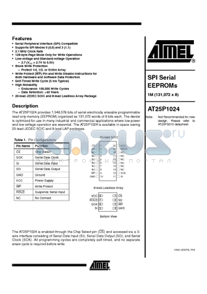 AT25P1024C1-10CU-2.7 datasheet - SPI Serial EEPROMs