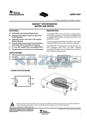 BQ48SH-28X6 datasheet - SNAPHAT WITH INTEGRATED BATTERY AND CRYSTAL
