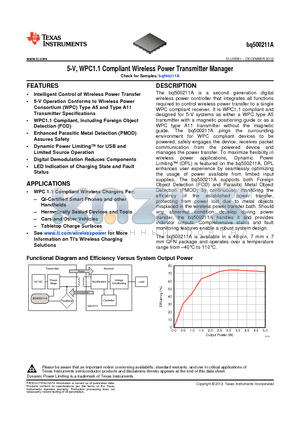 BQ500211ARGZT datasheet - 5-V, WPC1.1 Compliant Wireless Power Transmitter Manager