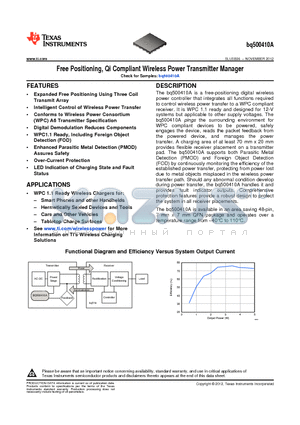 BQ500410A datasheet - Free Positioning, Qi Compliant Wireless Power Transmitter Manager