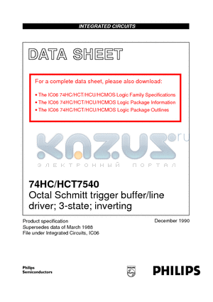 74HCT7540 datasheet - Octal Schmitt trigger buffer/line driver; 3-state; inverting
