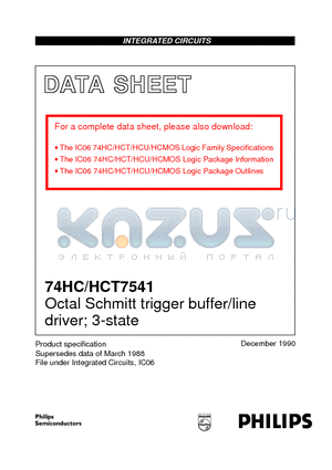 74HCT7541 datasheet - Octal Schmitt trigger buffer/line driver; 3-state