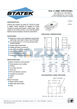 CX-7-SM1 datasheet - 20 MHz to 50 MHz Ultra-Miniature, Low Profile AT-Cut Surface Mount Crystal