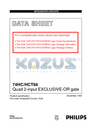 74HCT86D datasheet - Quad 2-input EXCLUSIVE-OR gate