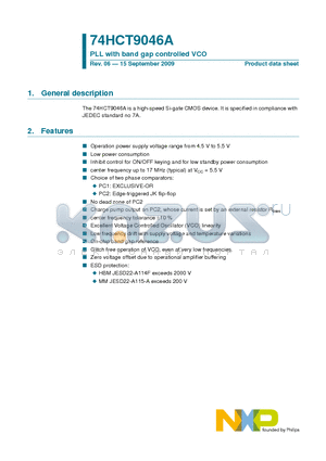 74HCT9046A datasheet - PLL with band gap controlled VCO