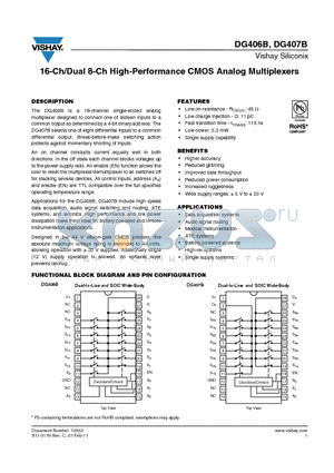 DG406BDW datasheet - 16-Ch/Dual 8-Ch High-Performance CMOS Analog Multiplexers