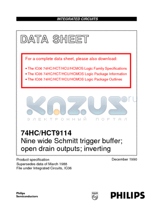 74HCT9114 datasheet - Nine wide Schmitt trigger buffer; open drain outputs; inverting