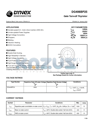 DG406BP25 datasheet - Gate Turn-off Thyristor