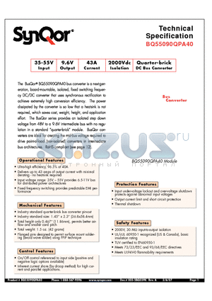 BQ55090QPA40PYS datasheet - Quarter-brick DC Bus Converter