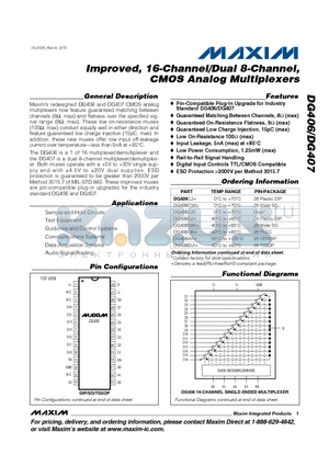 DG406C datasheet - Improved, 16-Channel/Dual 8-Channel, CMOS Analog Multiplexers