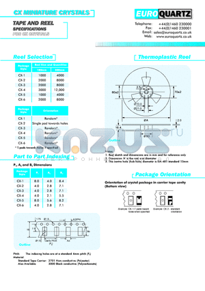 CX-TAPE-REEL datasheet - CX MINIATURE CRYSTALS