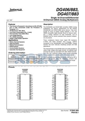 DG406883 datasheet - Single 16-Channel/Differential 8-Channel CMOS Analog Multiplexers