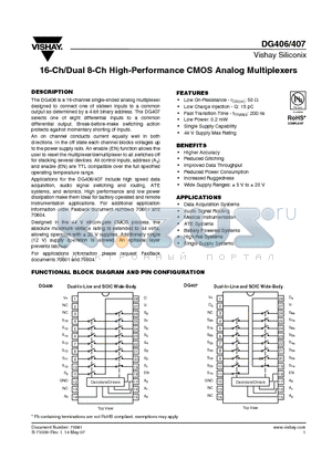 DG406DJ datasheet - 16-Ch/Dual 8-Ch High-Performance CMOS Analog Multiplexers