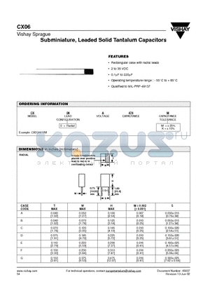 CX06 datasheet - Subminiature, Leaded Solid Tantalum Capacitors