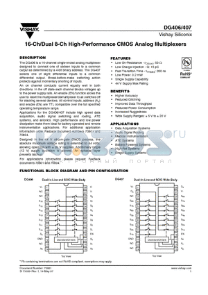 DG406DW-E3 datasheet - 16-Ch/Dual 8-Ch High-Performance CMOS Analog Multiplexers