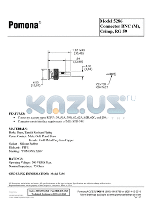 5286 datasheet - Connector BNC (M), Crimp, RG 59