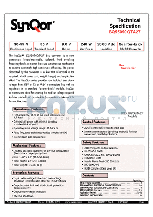 BQ55090QTA27NYS-G datasheet - Quarter-brick DC-DC Converter