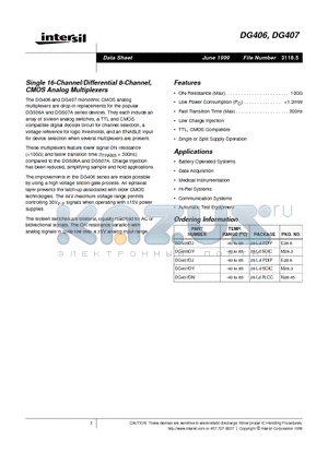 DG406DY datasheet - Single 16-Channel/Differential 8-Channel, CMOS Analog Multiplexers