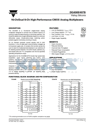 DG407BDW datasheet - 16-Ch/Dual 8-Ch High-Performance CMOS Analog Multiplexers