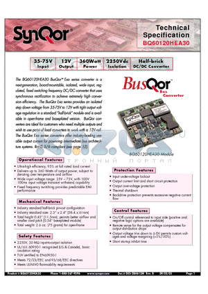 BQ60120HEA30PNS datasheet - Half-brick DC/DC Converter