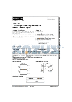 74LCX02MTCX_NL datasheet - Low Voltage Quad 2-Input NOR Gate with 5V Tolerant Inputs