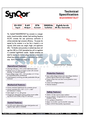 BQ55090ETA27NRS datasheet - Eighth-brick DC Bus Converter