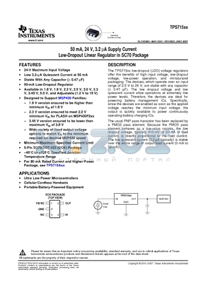 BQ71533DCKR datasheet - 50 mA, 24 V, 3.2 mA Supply Current Low-Dropout Linear Regulator in SC70 Package