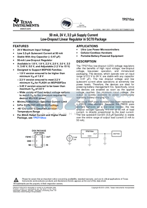 BQ71533DCKRG4 datasheet - 50 mA, 24 V, 3.2 uA Supply Current Low-Dropout Linear Regulator