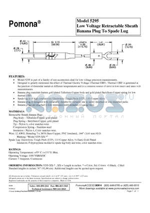5295-36-2 datasheet - Low Voltage Retractable Sheath Banana Plug To Spade Lug