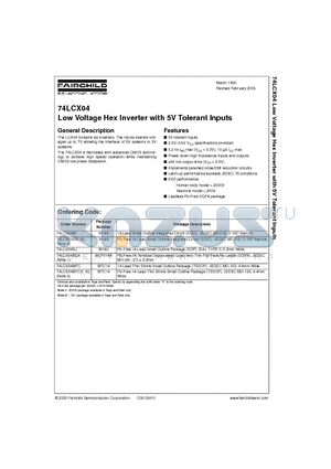 74LCX04BQX datasheet - Low Voltage Hex Inverter with 5V Tolerant Inputs