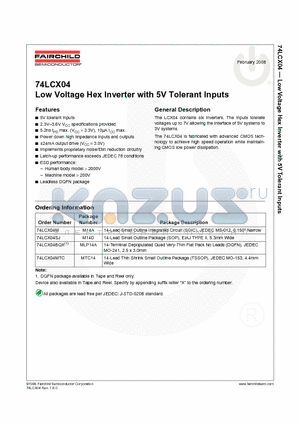 74LCX04MTC_08 datasheet - Low Voltage Hex Inverter with 5V Tolerant Inputs