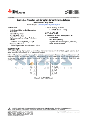 BQ771802DPJR datasheet - Overvoltage Protection for 2-Series to 5-Series Cell Li-Ion Batteries with Internal Delay Timer