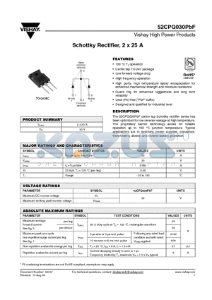 52CPQ030PBF datasheet - Schottky Rectifier, 2 x 25 A