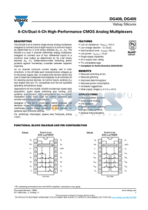DG408DQ-T1-E3 datasheet - 8-Ch/Dual 4-Ch High-Performance CMOS Analog Multiplexers