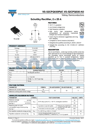 52CPQ030PBF datasheet - Schottky Rectifier, 2 x 25 A