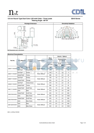 52K4711W-9001 datasheet - 5.8 mm Round Type Dual Color LED with Collar - Three Leads