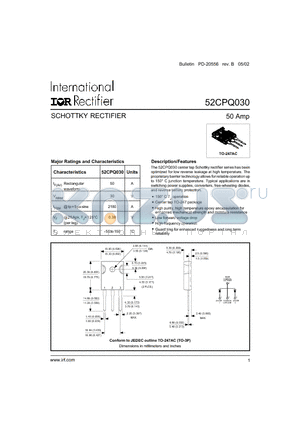 52CPQ030 datasheet - SCHOTTKY RECTIFIER