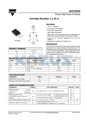52CPQ030 datasheet - Schottky Rectifier, 2 x 25 A