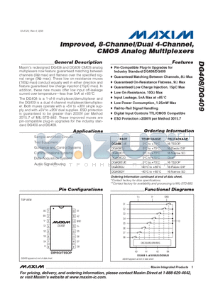 DG408EUE datasheet - Improved, 8-Channel/Dual 4-Channel, CMOS Analog Multiplexers