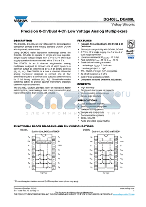 DG408L datasheet - Precision 8-Ch/Dual 4-Ch Low Voltage Analog Multiplexers