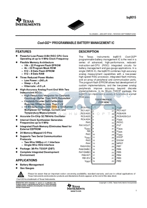 BQ8015DBTG4 datasheet - Cool-GGPROGRAMMABLE BATTERY MANAGEMENT IC