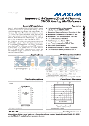 DG409 datasheet - Improved, 8-Channel/Dual 4-Channel, CMOS Analog Multiplexers