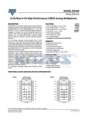 DG409 datasheet - 8-Ch/Dual 4-Ch High-Performance CMOS Analog Multiplexers