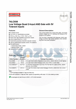 74LCX08_08 datasheet - Low Voltage Quad 2-Input AND Gate with 5V Tolerant Inputs