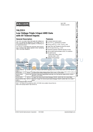 74LCX11 datasheet - Low Voltage Triple 3-Input AND Gate with 5V Tolerant Inputs