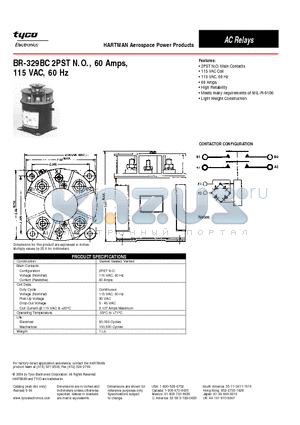 BR-329BC datasheet - BR-329BC 2PST N.O., 60 Amps,115 VAC, 60 Hz
