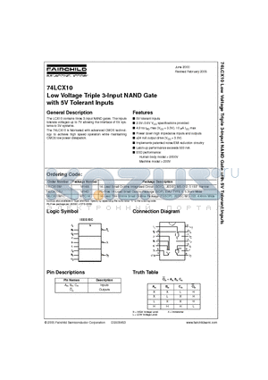 74LCX10SJ datasheet - Low Voltage Triple 3-Input NAND Gate with 5V Tolerant Inputs